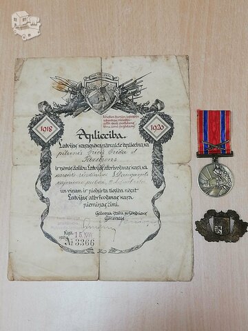 Latvija.medalis,kokarda.dokumentas.
