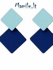 Mėlyni geometriniai auskarai dovanų dėžutėse
