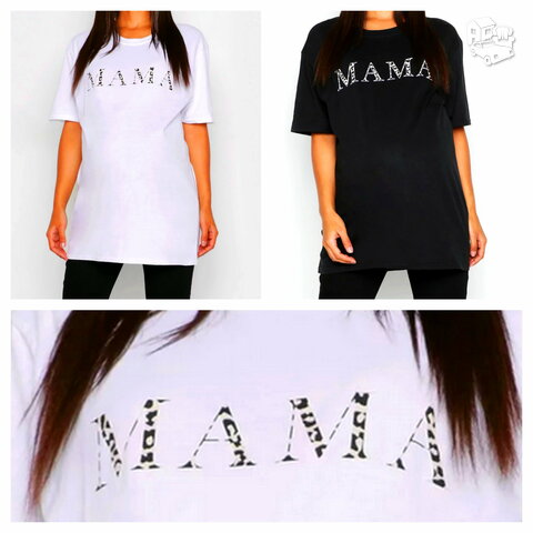 Balti ir juodi "MAMA" marškinėliai