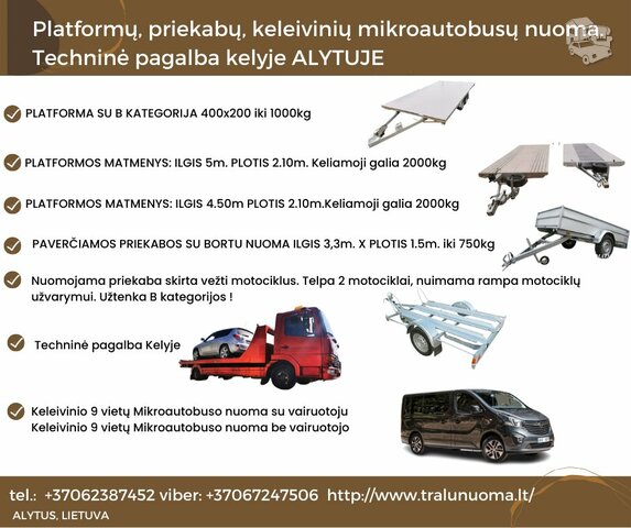 ALYTUJE ir ALYTAUS RAJONE Priekabų įvairių nuoma vienaašės, dvia