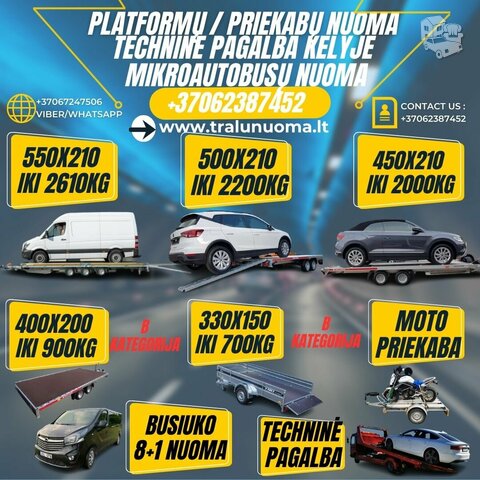 Mikroautobusų / Tralų / Priekabų nuoma. Tralo / Priekabos nuoma