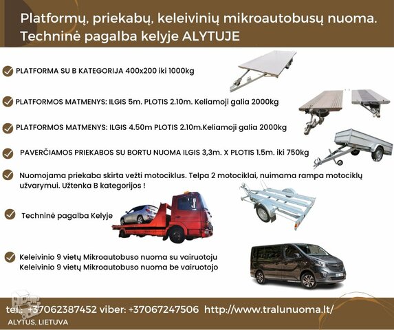 TRALŲ ĮVAIRIŲ, PRIEKABŲ nuoma Alytuje 24/7 +37062387452 www