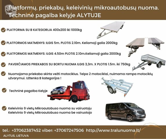 Motociklinių , auto priekabų nuoma, žoliapjovėms, įvairių ilgių