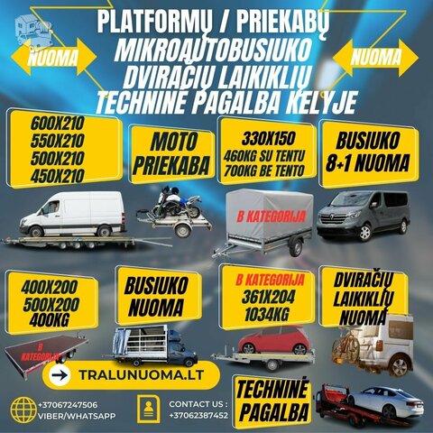 Didžiausias priekabų nuomos pasirinkimas +37062387452 arba