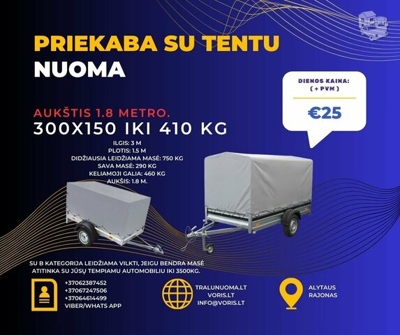 Nuoma - 300x150X180 AUKŠTIS iki 460 kg !