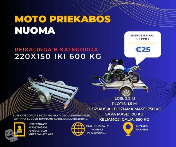 MOTOCIKLAMS PRIEKABA ! 220X150 IKI 600 kg !