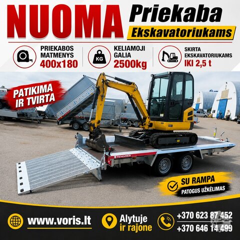 EKSKAVATORIUKŲ TRANSPORTAVIMO PRIEKABŲ NUOMA +370 623 87452 |