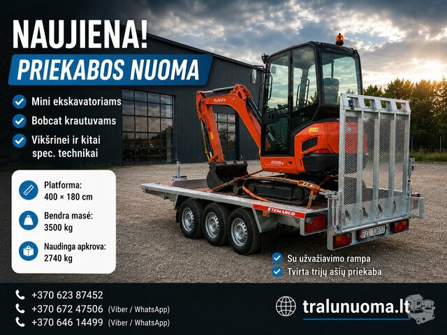 Priekabos nuoma ekskavatoriukams