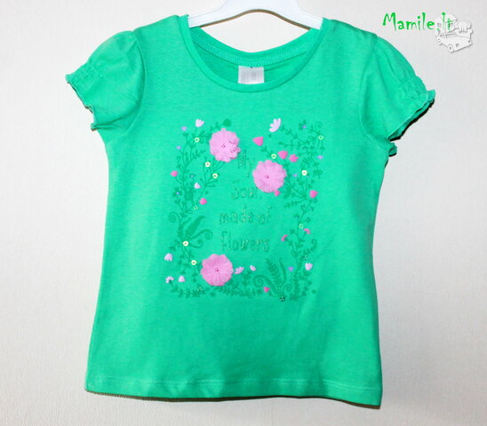 BIO medvilnės žalsvos spalvos, puošnūs marškinėliais mergaitėms