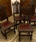 1880's French Jacobean Style Carved Oak Chairs 4pcs