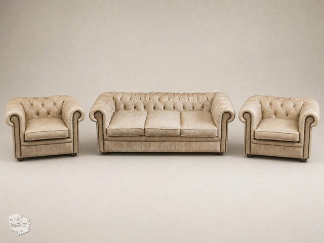 Chesterfield baldų komplektas 3+1+1 (Anilininė oda )