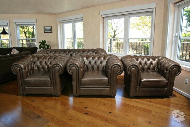 Chesterfield natūralios odos komplektas 3+1+1+1