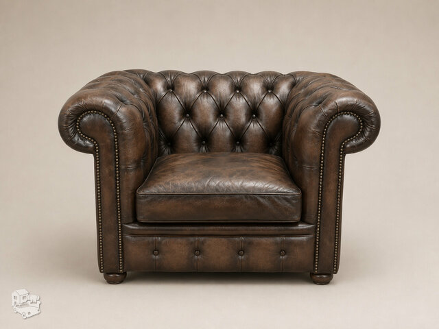 Chesterfield natūralios odos fotelis