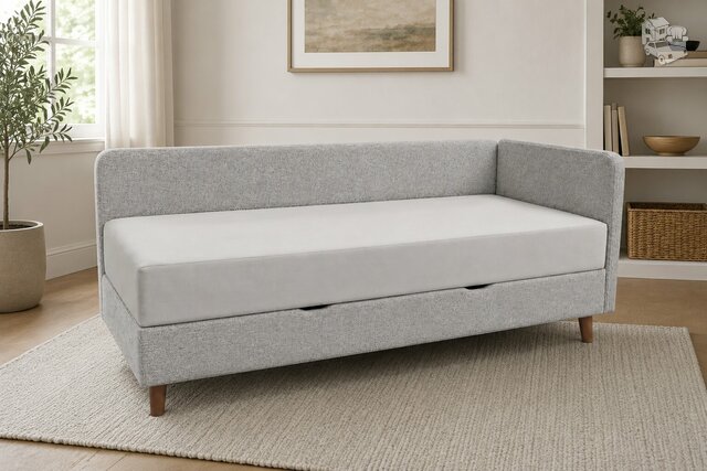 Viengulė kampinė lova 120x200cm “Bako” su čiužiniu ir patalynės