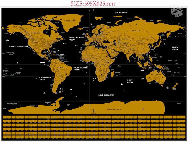 Didelis nutrinamas pasaulio žemėlapis, 82x59 cm