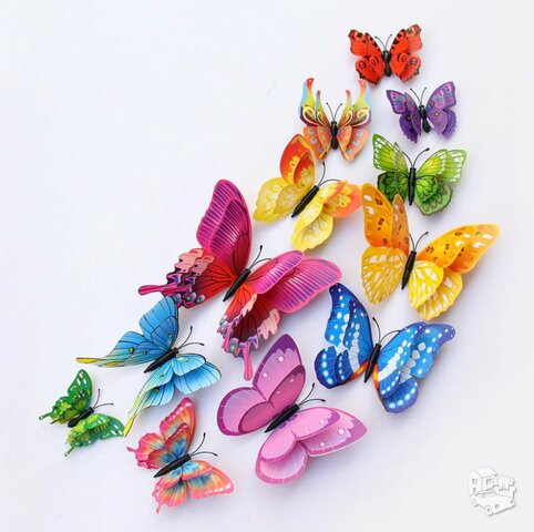 3D sienos lipdukai Spalvingi dvigubi drugeliai