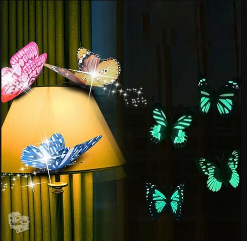 3D Sienos lipdukai drugeliai šviečiantys tamsoje