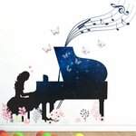 Sienos lipdukas Mergina su pianinu