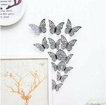 3D sienos lipdukai "Metalo drugeliai", tamsiai pilki, 12 vnt