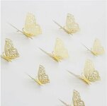 3D sienos lipdukai "Metalo drugeliai", aukso spalvos, 12 vnt
