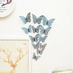 3D sienos lipdukai "Metalo drugeliai", žalsvai mėlyni, 12 vnt