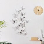 3D sienos lipdukai "Metalo drugeliai", sidabro spalvos, 12 vnt