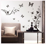 Sienos lipdukas su gėlėmis ir drugeliais