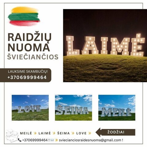 MEILĖ LAIMĖ ŠEIMA LOVE Šviečiančių raidžių nuoma Jūsų šventei