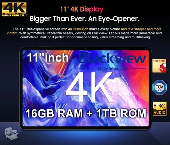 Nauji Blackview Planšetiniai Kompiuteriai-11"-16Gb Ram/1Tb  Rom