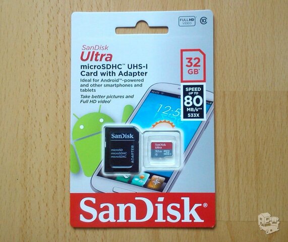 Nauja 10klases SanDisk Ultra 32gb atminties kortelė su adapteriu