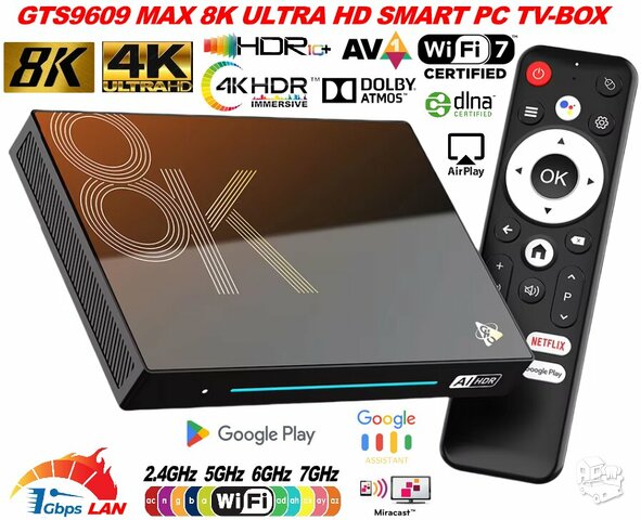 8K ULTRA MAX TV-BOX-VIRŠ 2000 GOOGLE TV-KANALŲ NEMOKAMAI!
