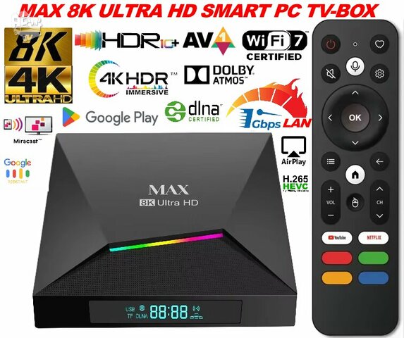 NAUJAS! MAX 8K ULTRA-TV-BOX-VIRŠ 2000 GOOGLE TV-KANALŲ NEMOKAMAI
